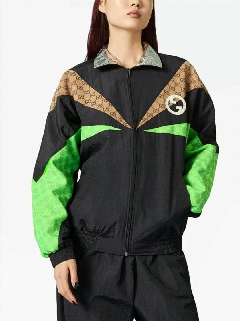 Geometric Panel Jacket with Stand Collar
