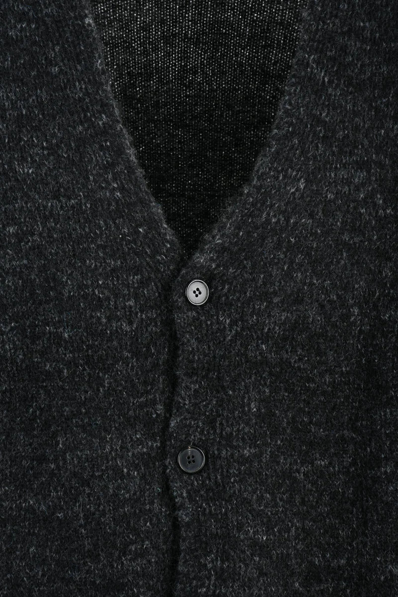 Button-Front Cardigan in Dark Textured Knit