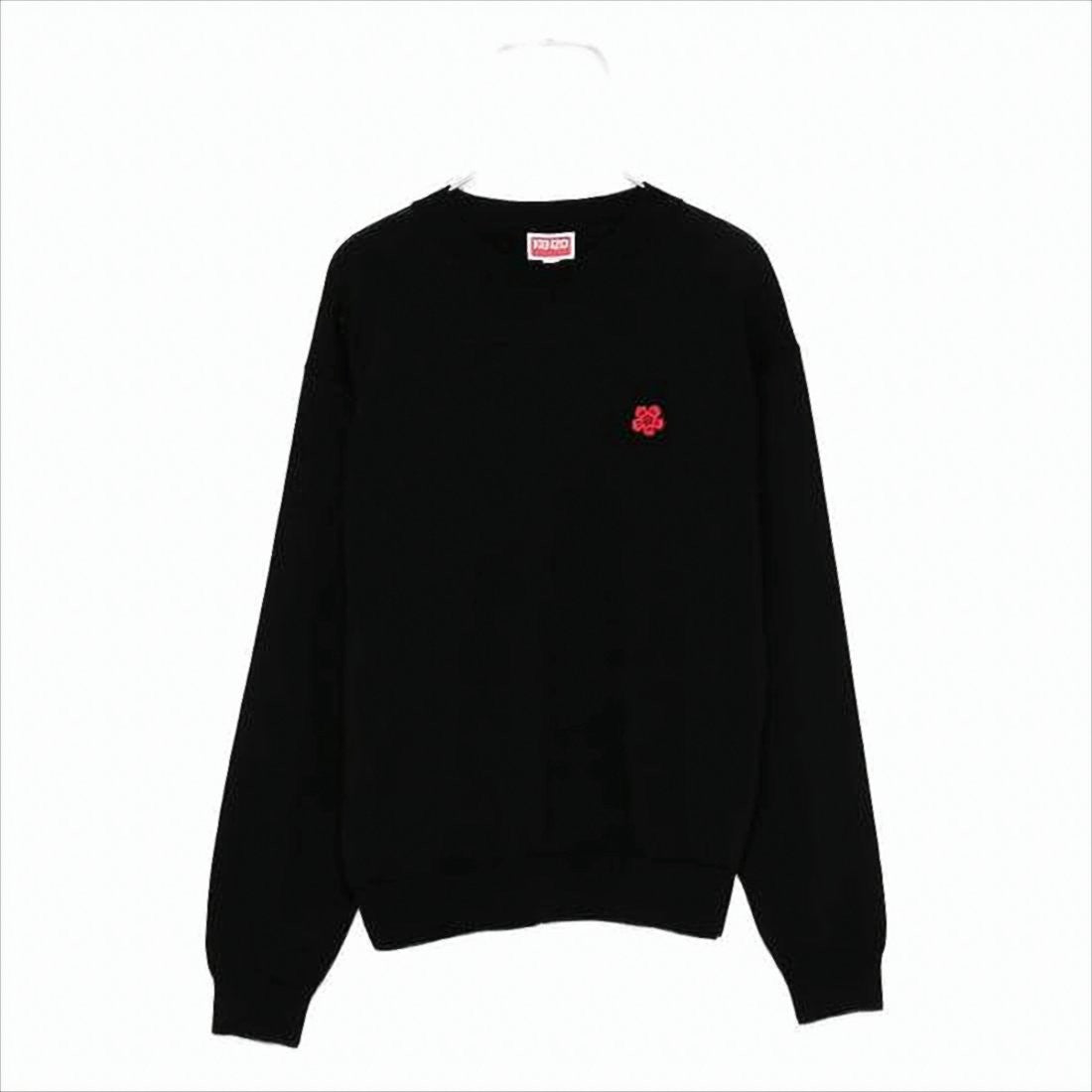 Black Wool Sweater With Classic Crew Neck And Embroidered Detail