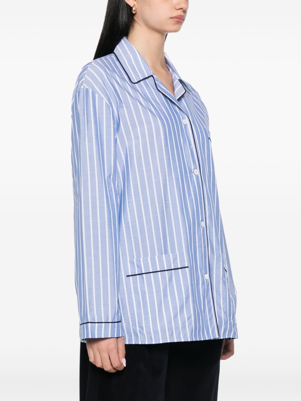 Vertical Striped Poplin Shirt With Notched Collar