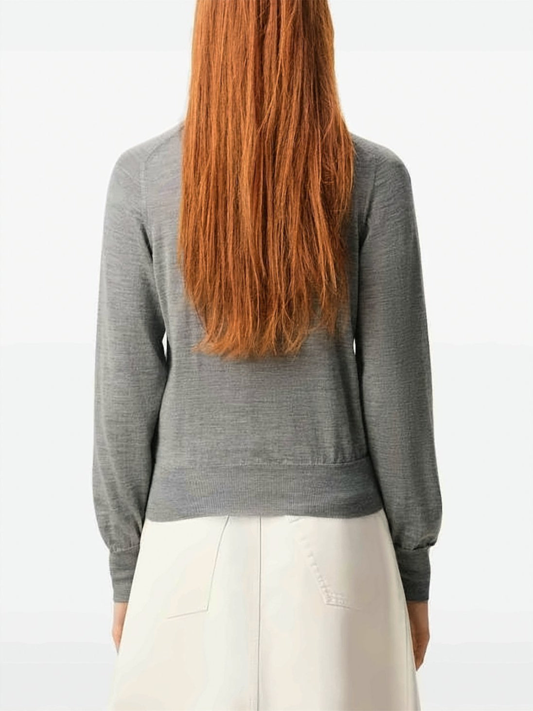 Crew Neck Wool Cardigan with Ribbed Details
