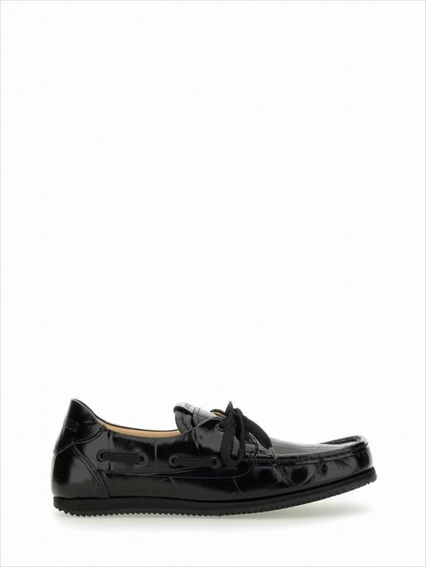 Glossy Black Leather Loafers With Bow Detail