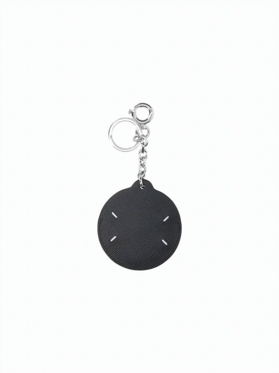 Compact Black Leather Keyring with Mirror