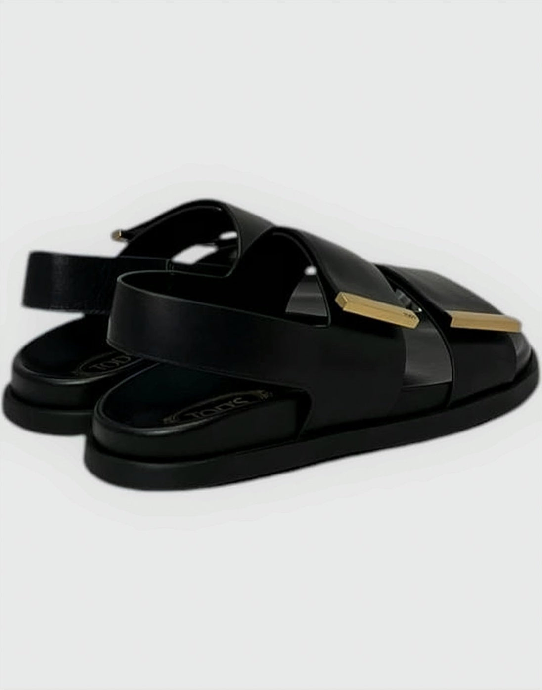 Black Calf Leather Sandals with Gold Accents