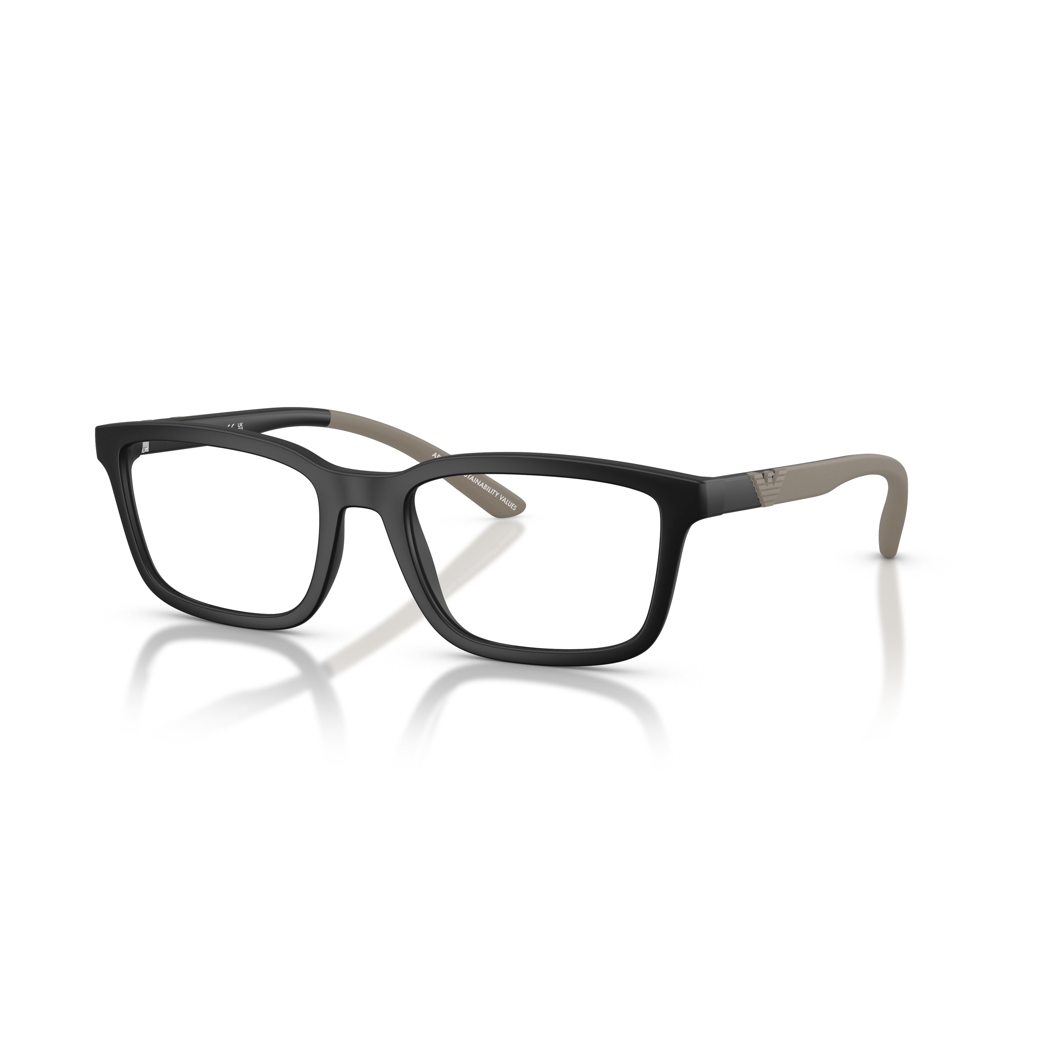 0ea3259 Matte Black Rectangular Eyeglass Frames with Taupe Temples