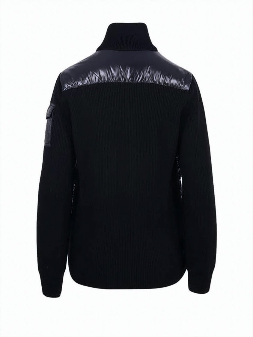 Quilted Down Coat with Textured Knit Sleeves