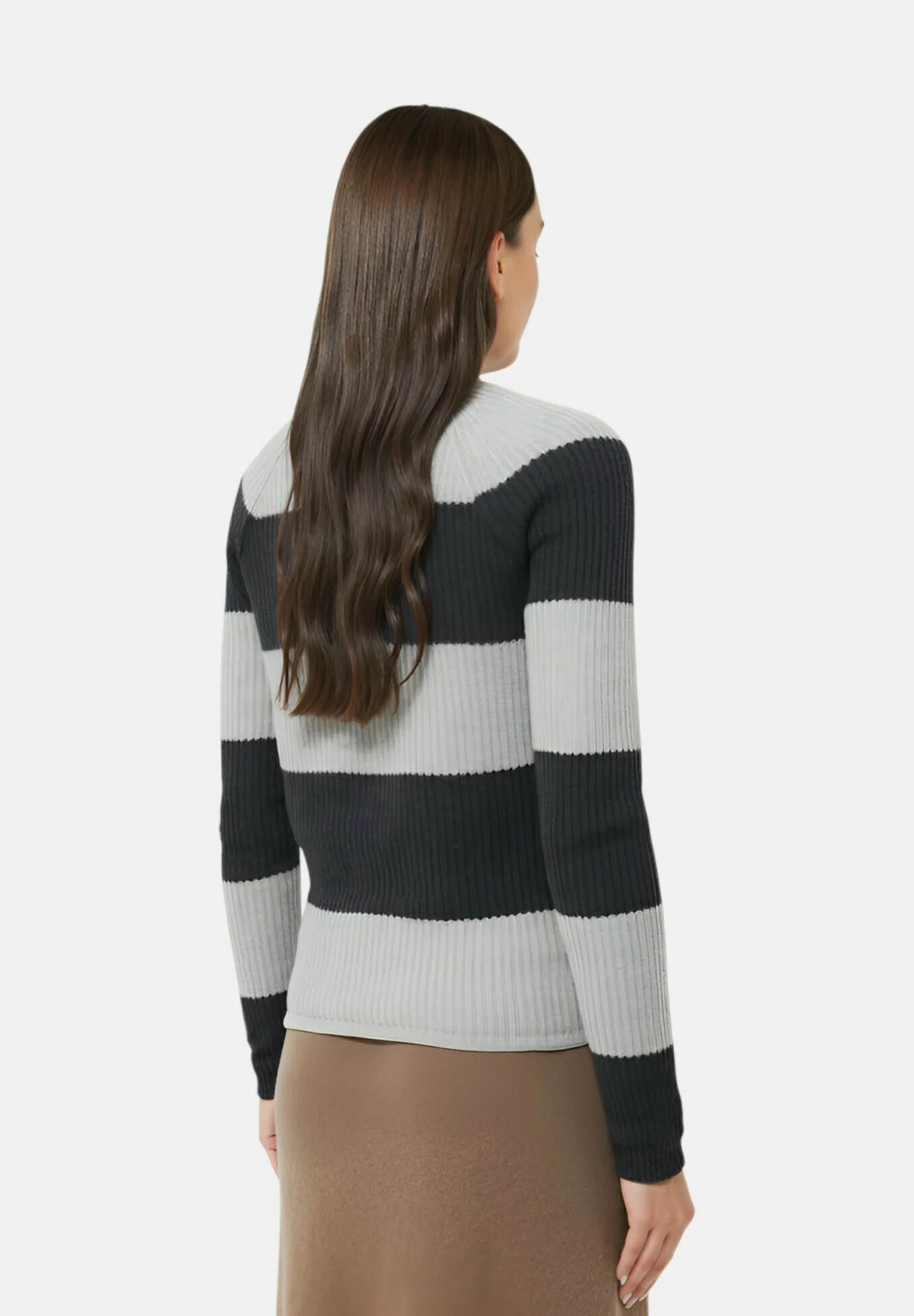 Light Grey Knit Sweater With Striped Pattern