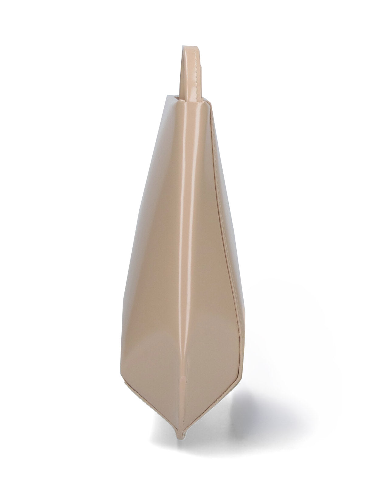Beige Loge Glossy Leather Shoulder Bag