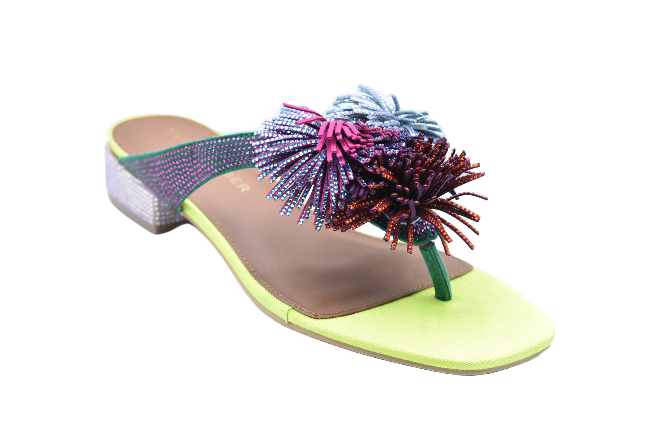 Low-Heeled Sandal With Colorful Pom-Pom Embellishments
