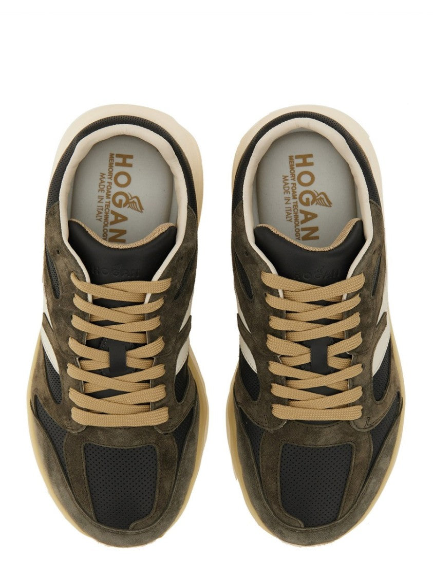Calfskin And Suede Sneakers With Prominent Logo