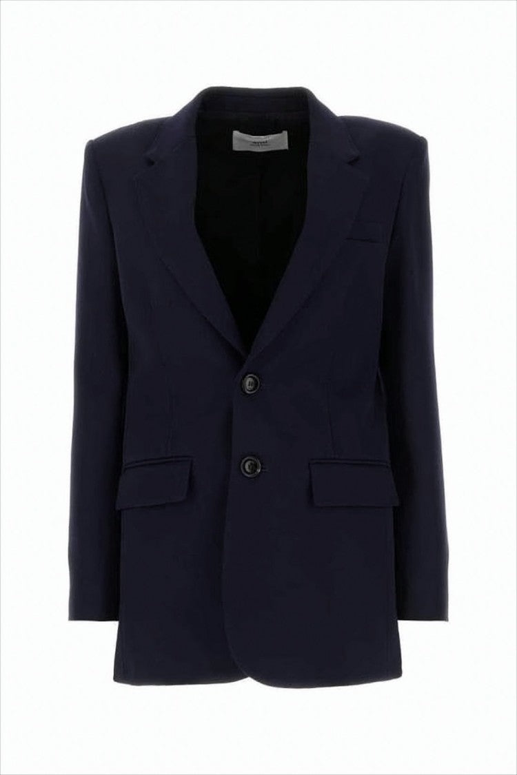 Structured Tailored Blue Wool Jacket with Notched Lapel