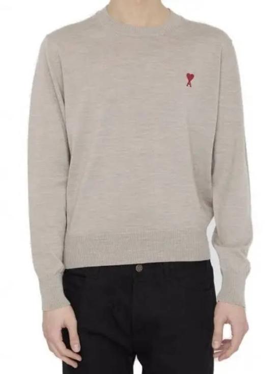 Classic Crew Neck Sweater in Soft Beige with Heart Emblem
