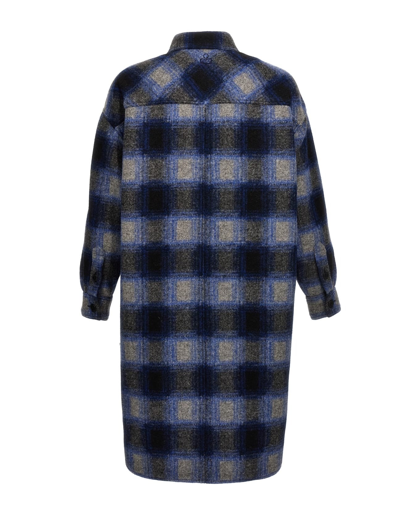 Relaxed-Cut Checkered Cape with Button-Up Front