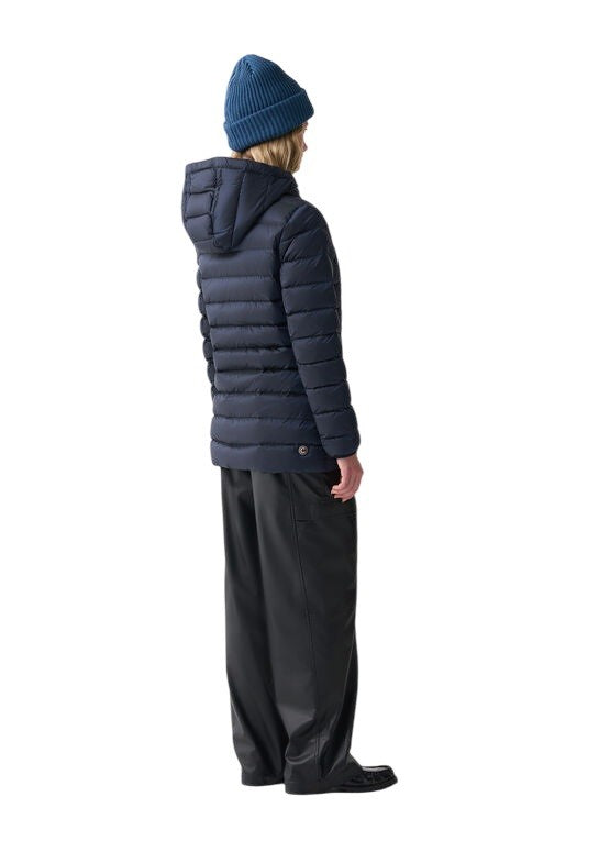 Quilted Down Coat with Attached Hood