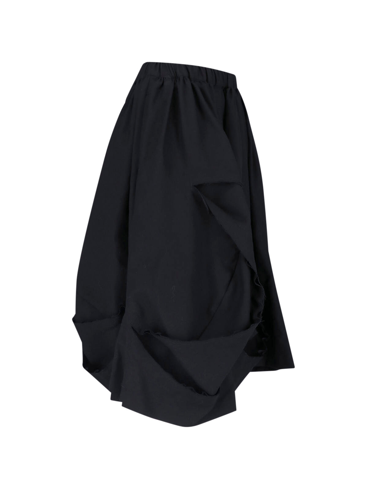 Black Gathered Draped Sculptural Skirt