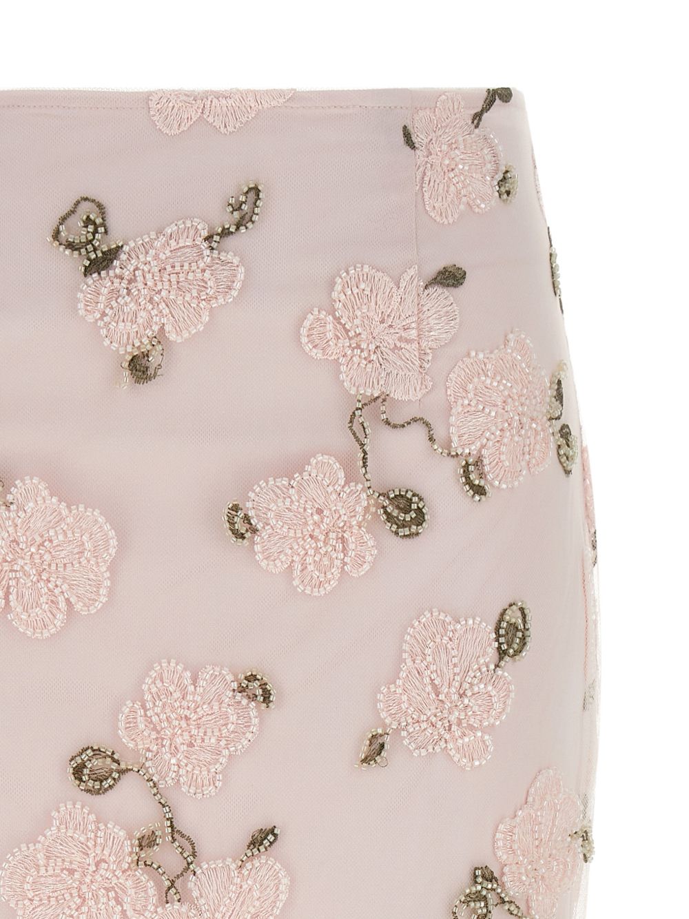 Floral-Embroidered Midi Skirt with Sheer Finish