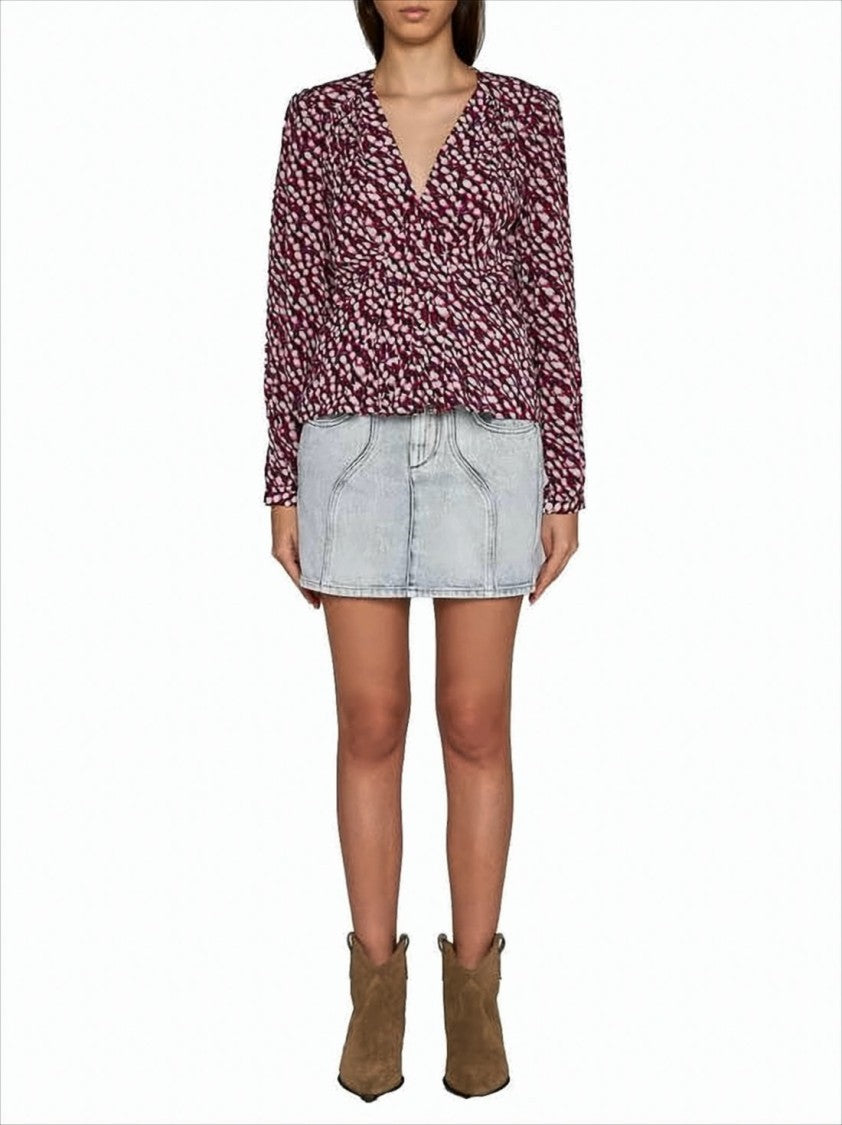 Abstract Burgundy Blouse with Fitted Waist