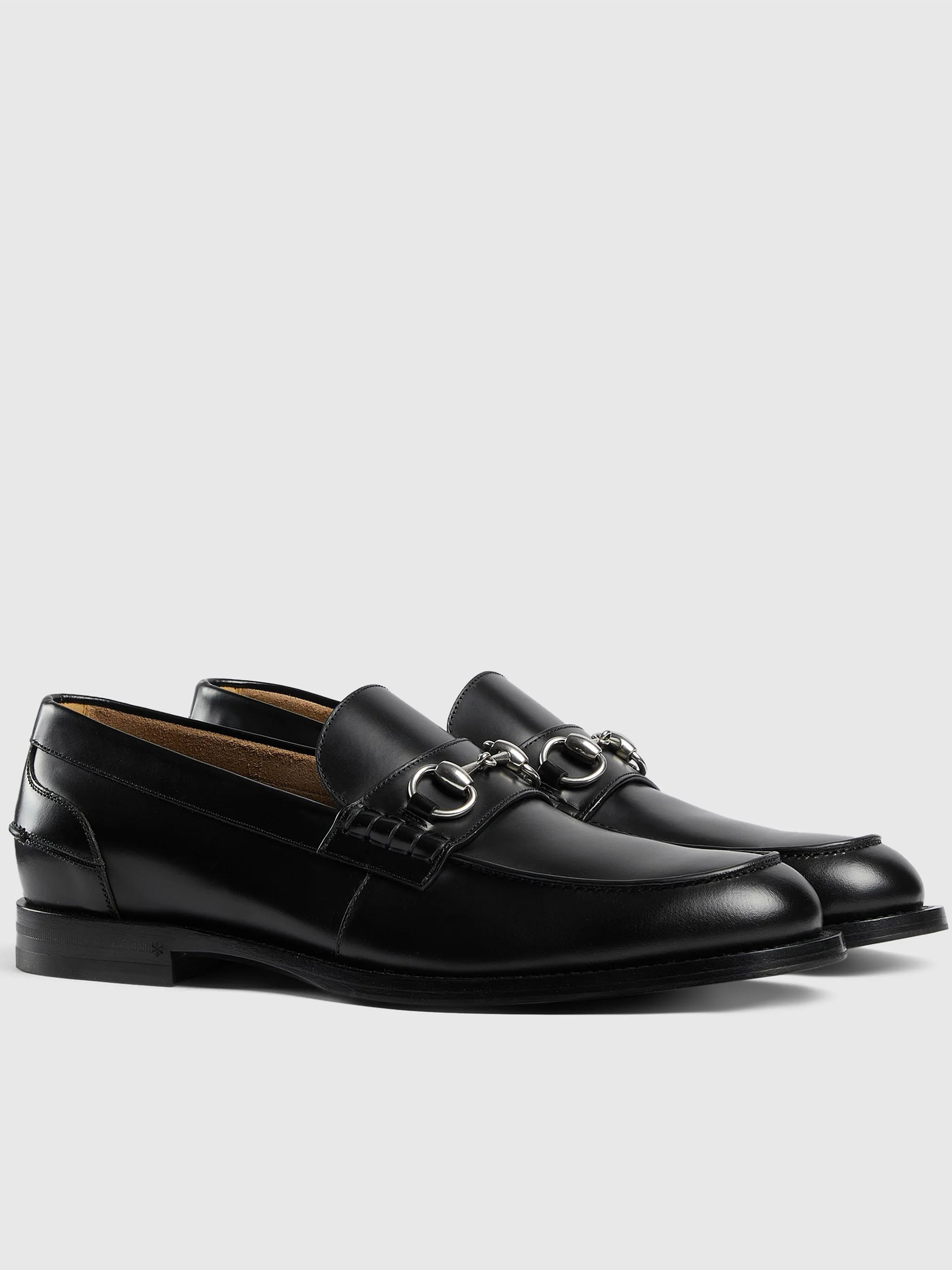 Black Terenze Silver Horsebit Leather Loafers