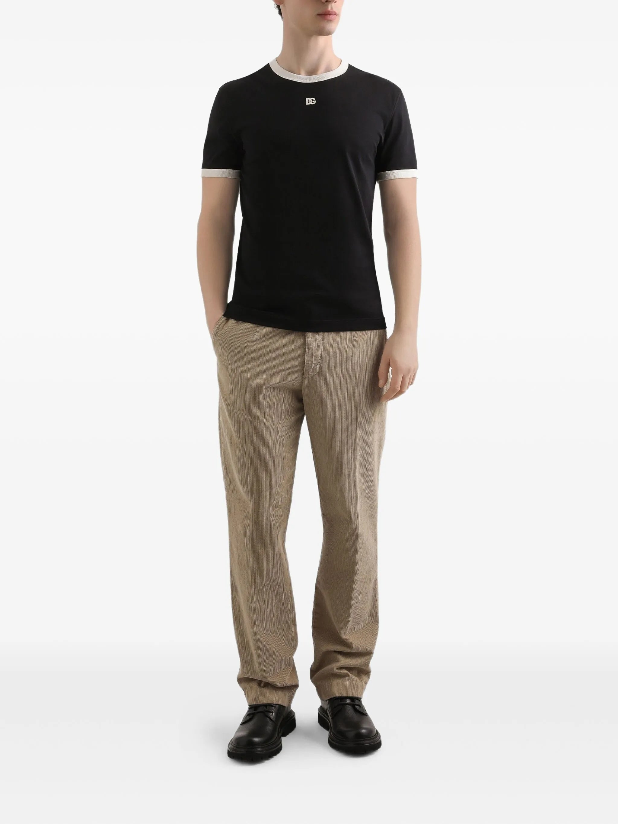 Relaxed Fit Straight Leg Ribbed Trousers