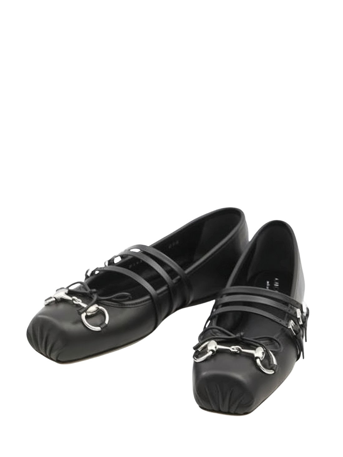 Black Leather Ballet Flats with Square Toe