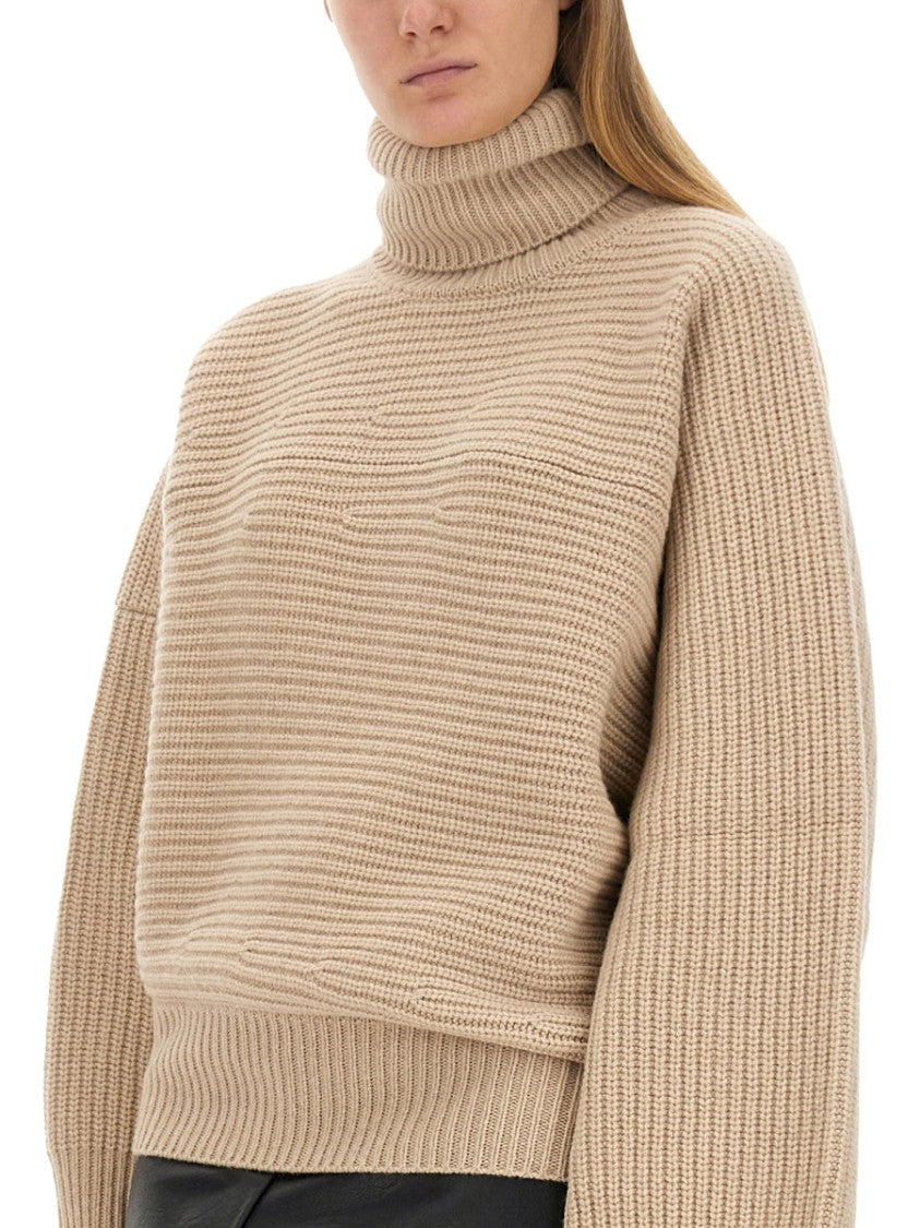 Textured Knit Oversized Turtleneck Shirt