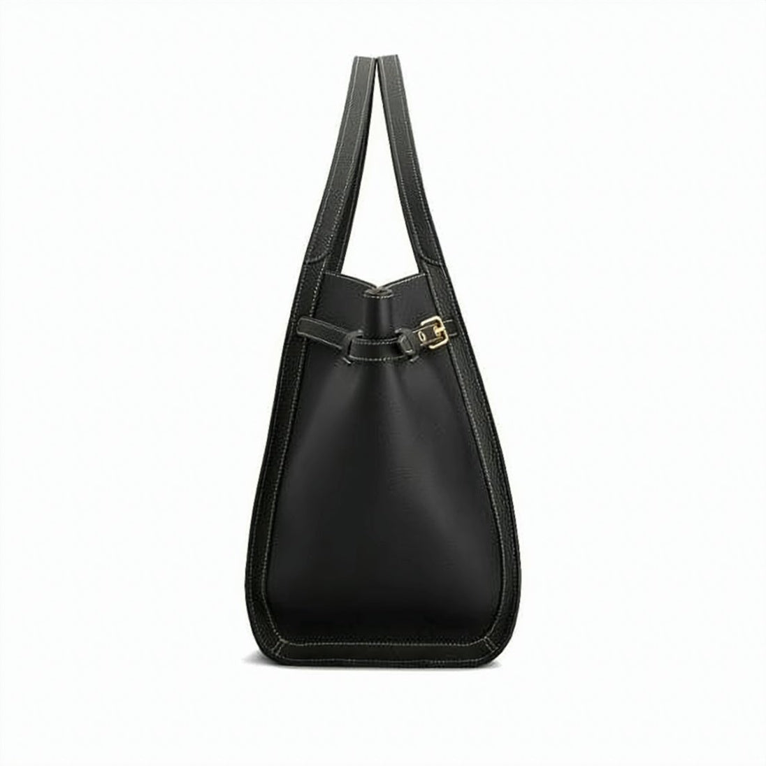Trapezoidal Black Calf Leather Shoulder Bag