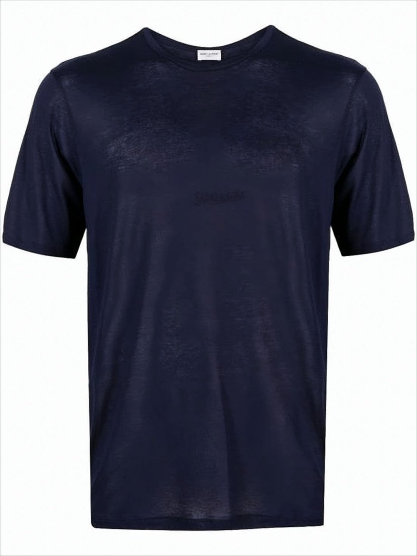 Embroidered Logo Blue Rayon T-Shirt