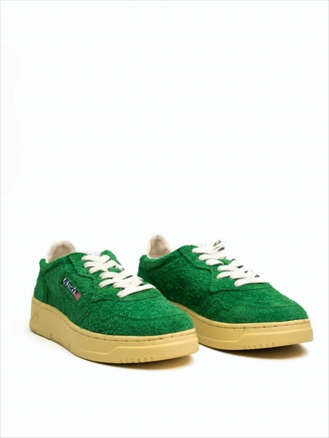Textured Green Low-Top Sneakers with Beige Sole