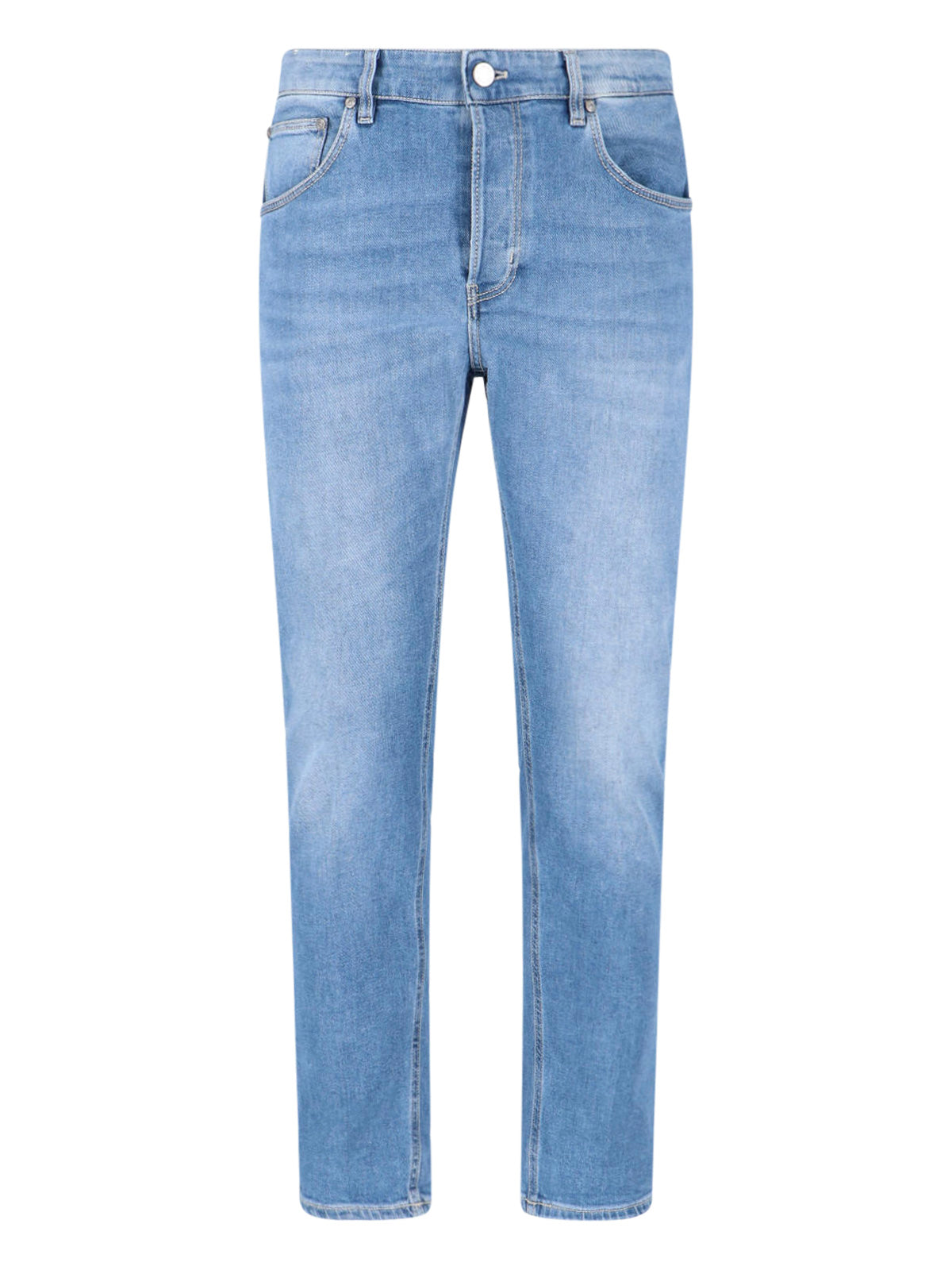 Blue Straight-Leg Stretch Cotton Jeans