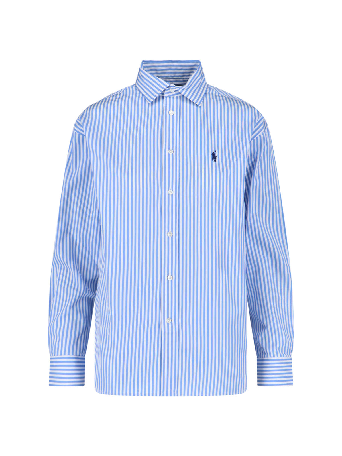 Blue Striped Button-Up Cotton Shirt