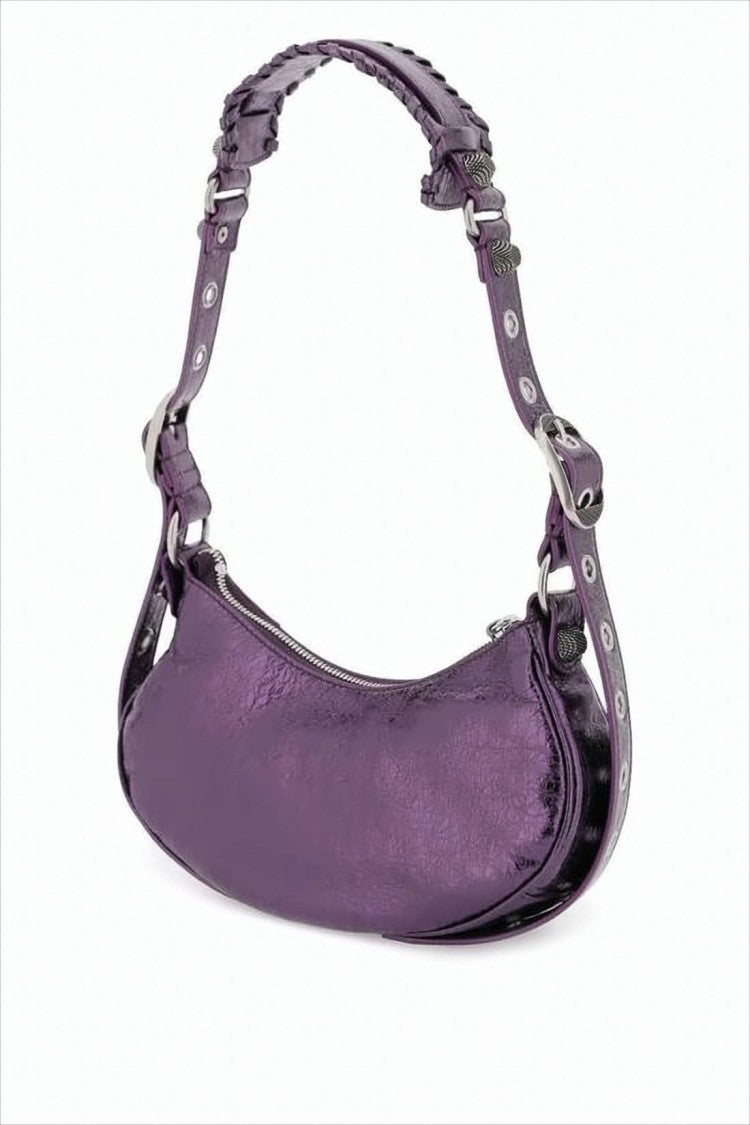 Crescent Shoulder Bag in Glossy Lambskin Leather