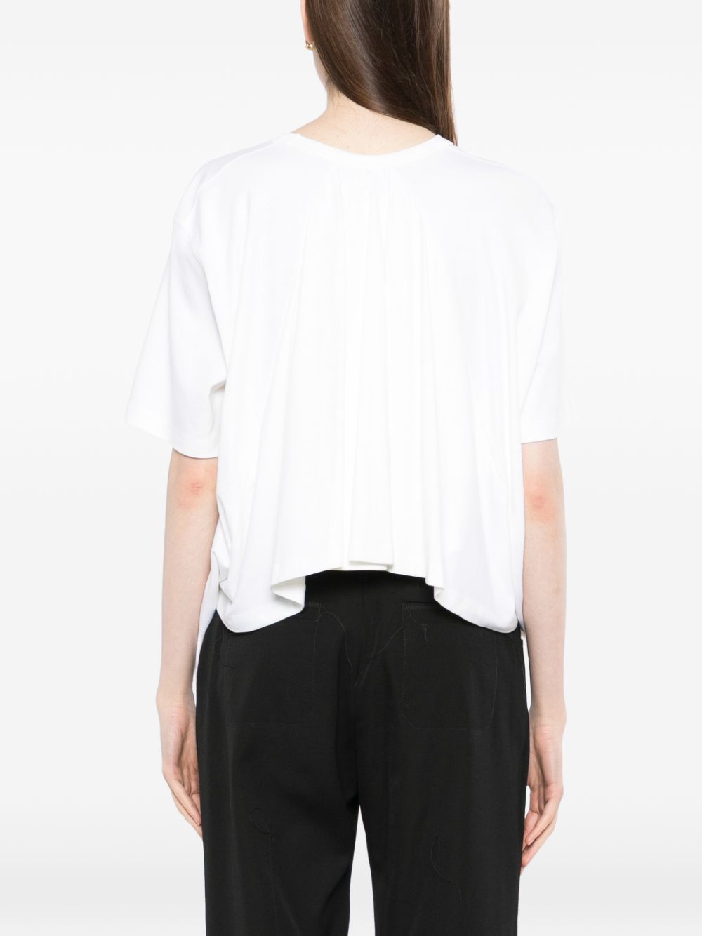 Loose-Fit White T-Shirt With Subtle Pleating Detail