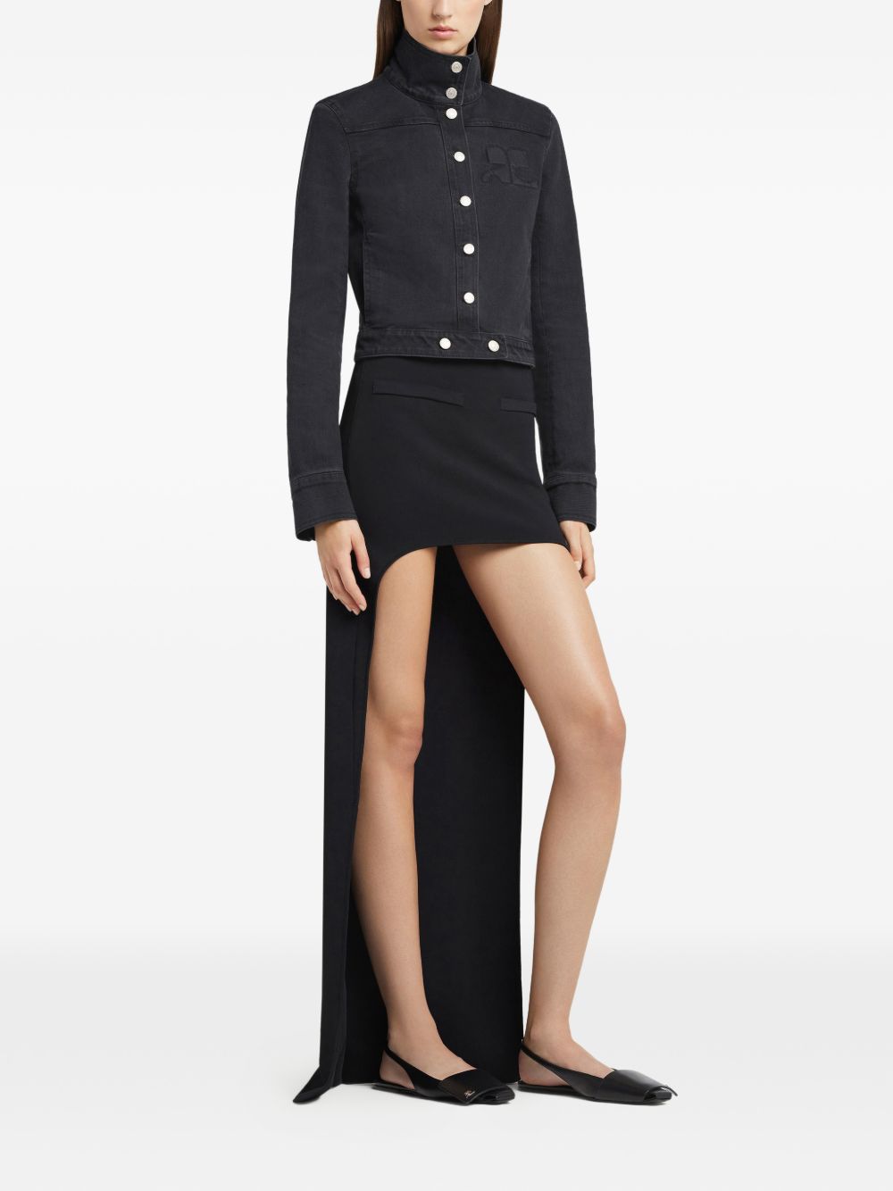 Cropped Jacket with High Collar and Metallic Buttons