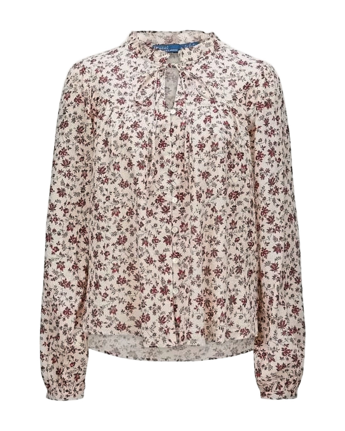 Delicate Floral Print Blouse with Ruffled Collar