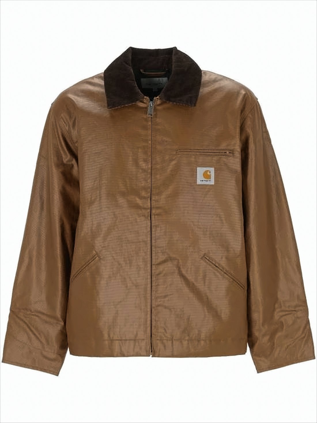 Textured Brown Work Jacket with Corduroy Collar