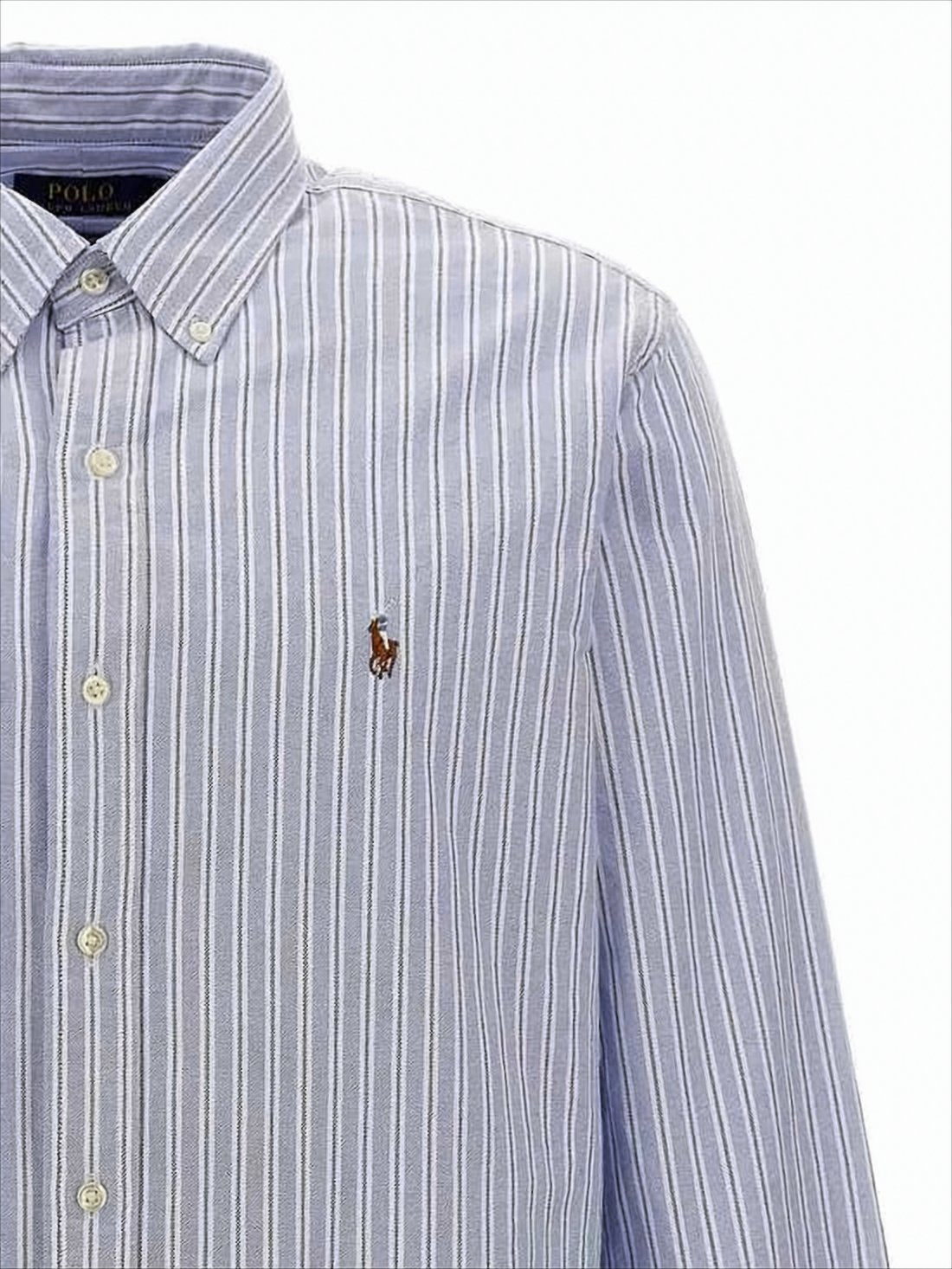 Long Sleeve Button-Up Shirt With Vertical Stripes And Embroidered Logo