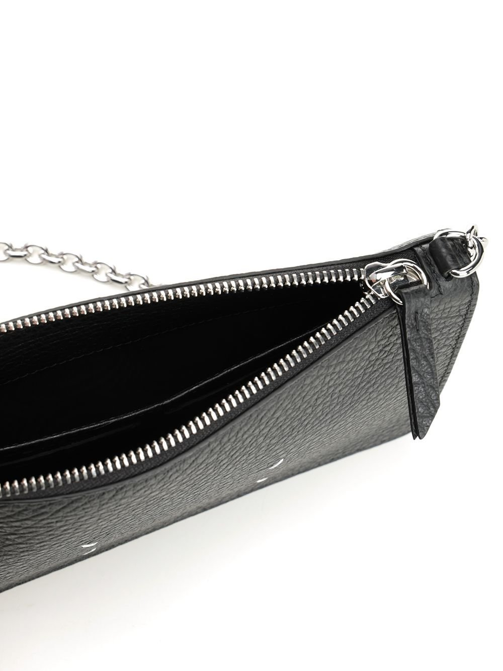 Textured Calfskin Leather Wallet With Zipper Closure And Chain