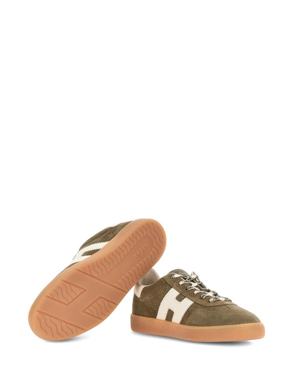 Low-Top Sneakers with Textured Olive Green Upper