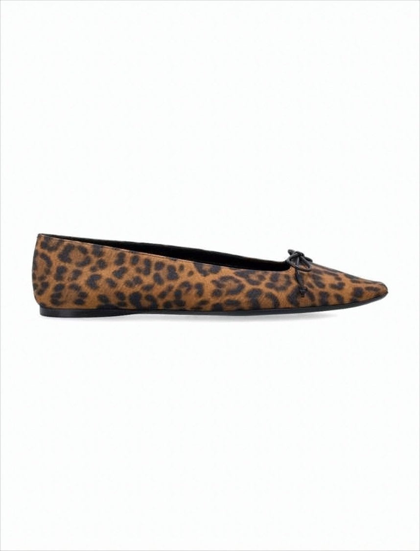 Leopard Print Pointed-Toe Flats with Bow Detail