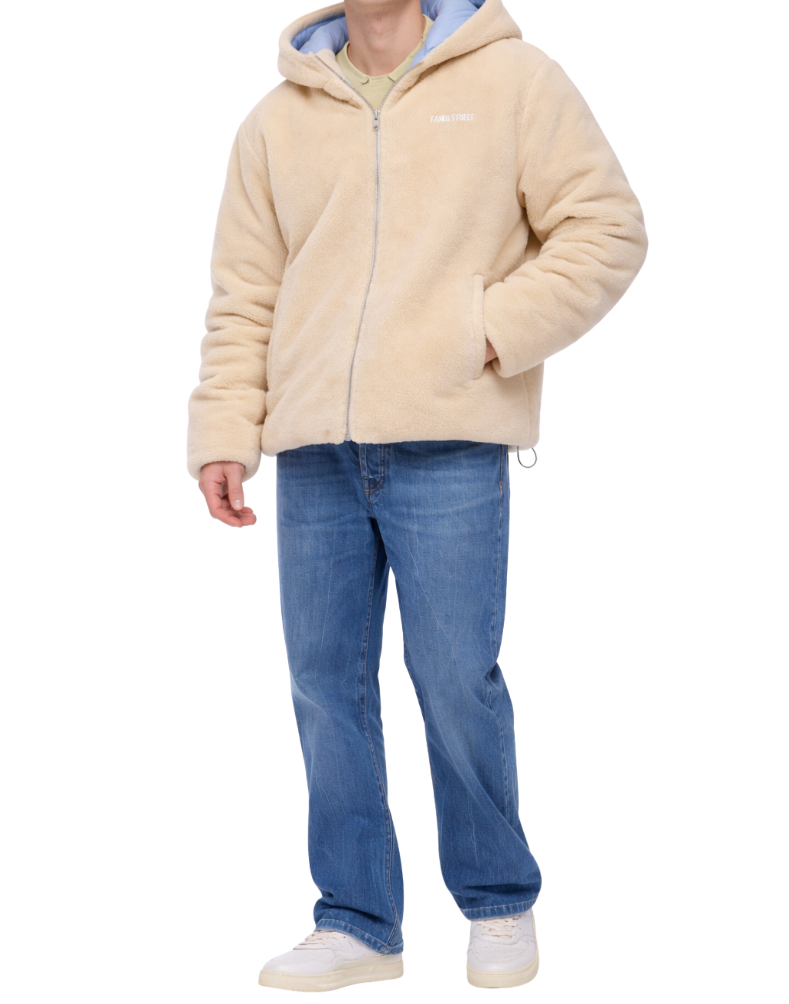 Beige Teddy Bomber Jacket with Hood Zip