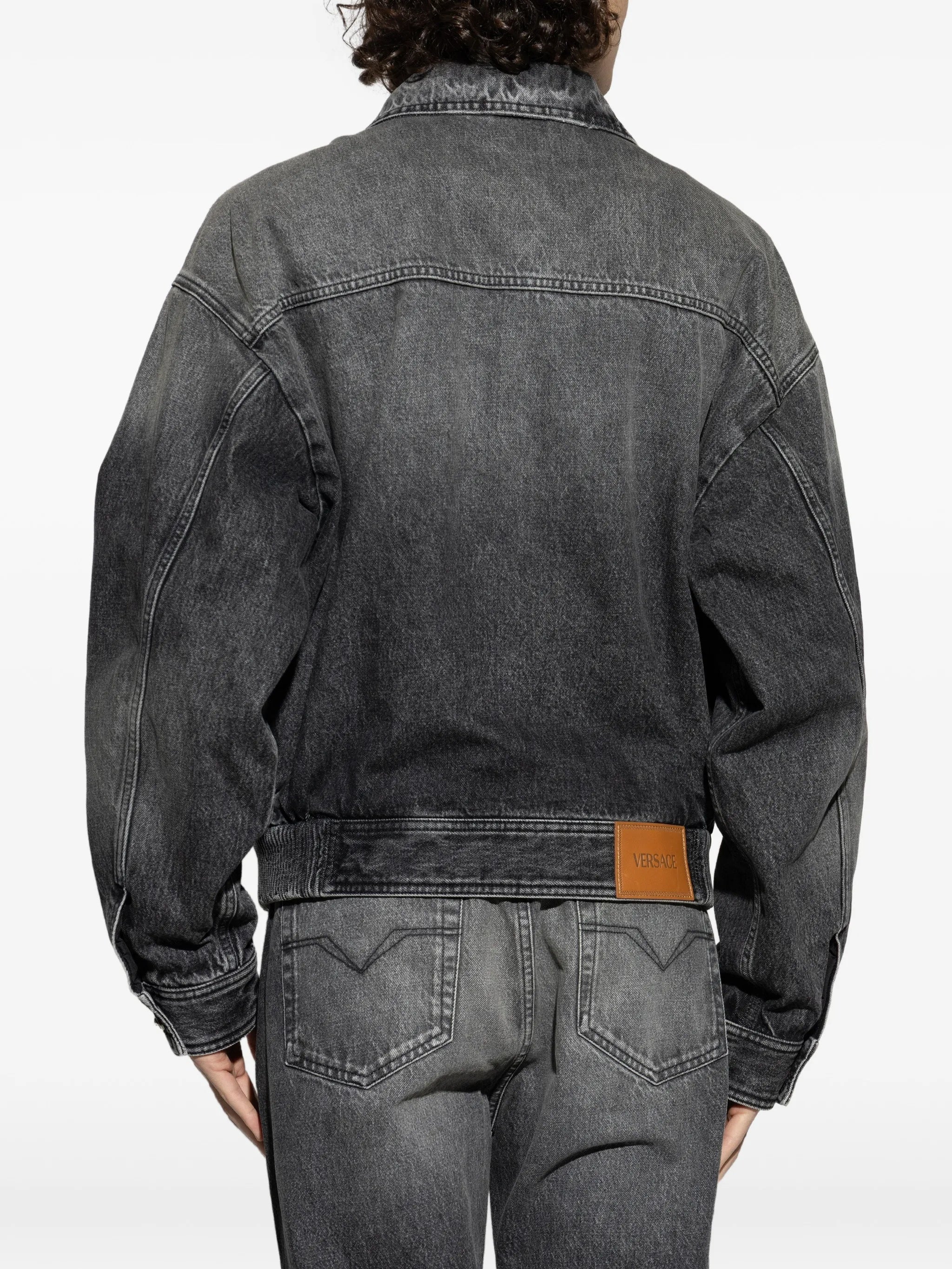 Black Blouson Denim Cropped Washed Jacket