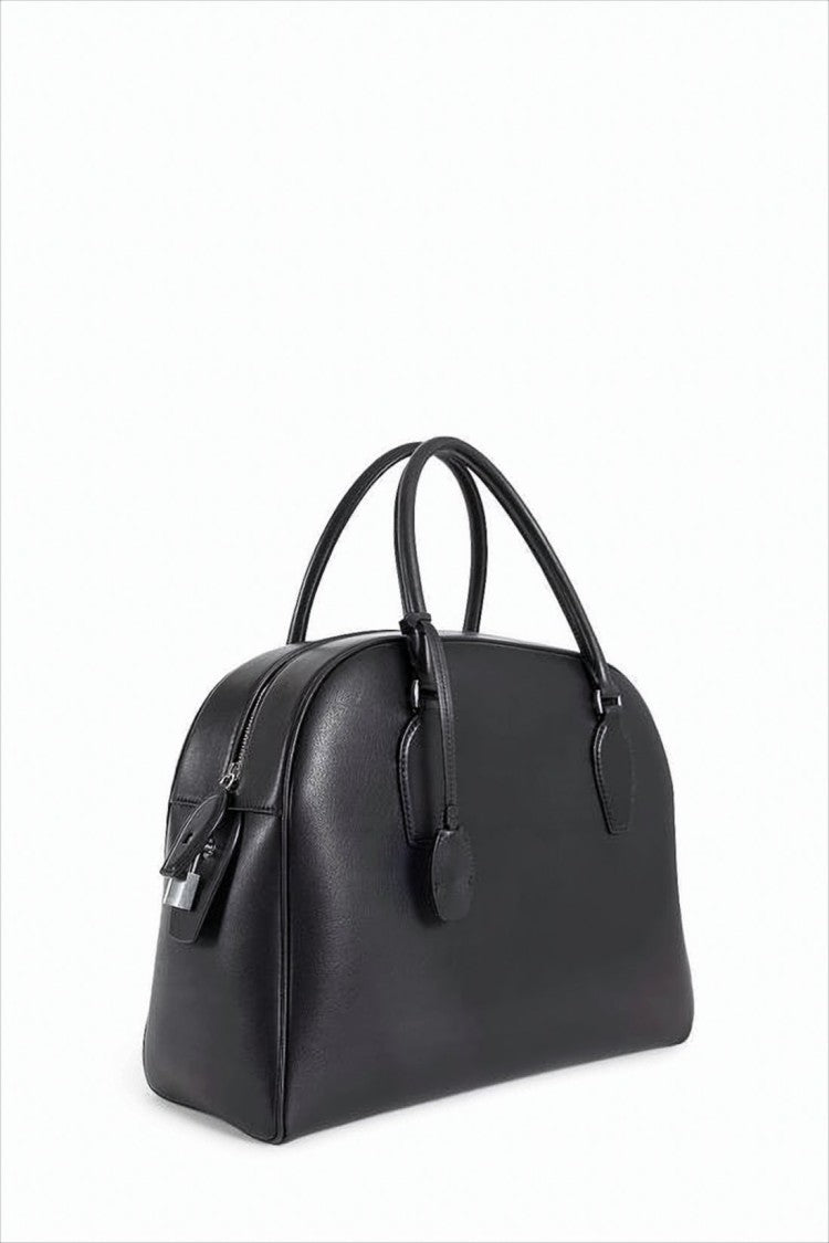 Structured Black Calf Leather Tote Bag