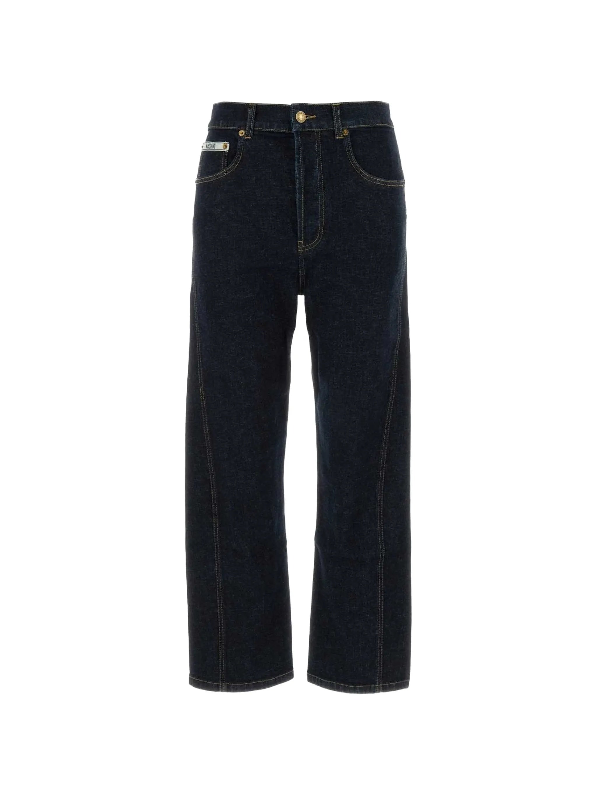 Indigo Cropped Five Pocket Cotton Denim Pants