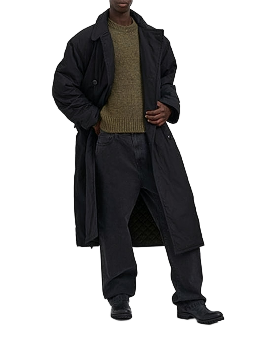 Long Double-Breasted Coat With Quilted Lining