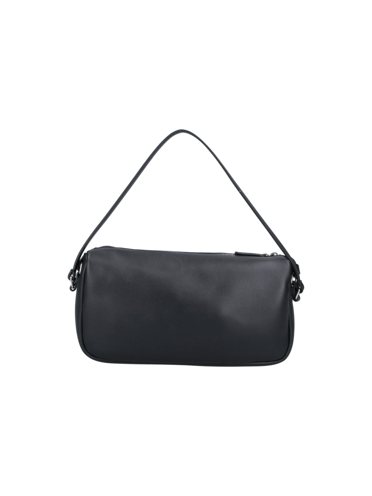 Rectangular Black Calf Leather Shoulder Bag with Zip Closure