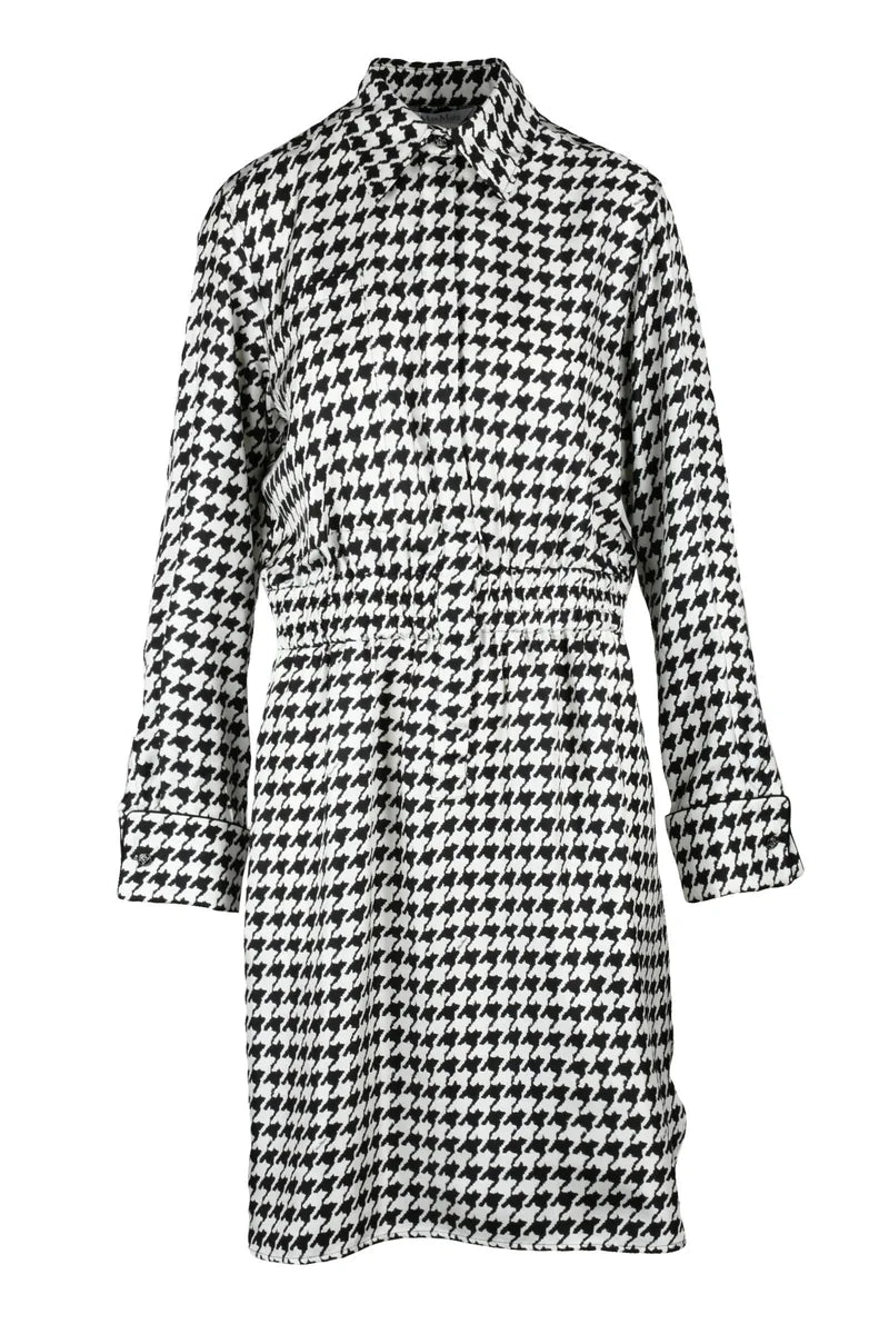 Silk Dress with Elastic Waist - Black/White