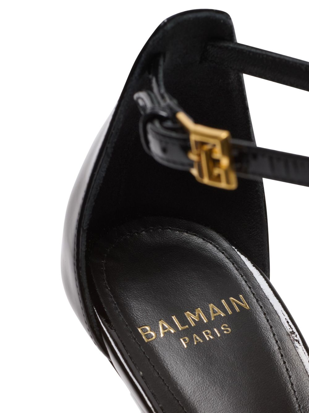 Glossy Pointed-Toe Pumps With Gold Chain Detailing