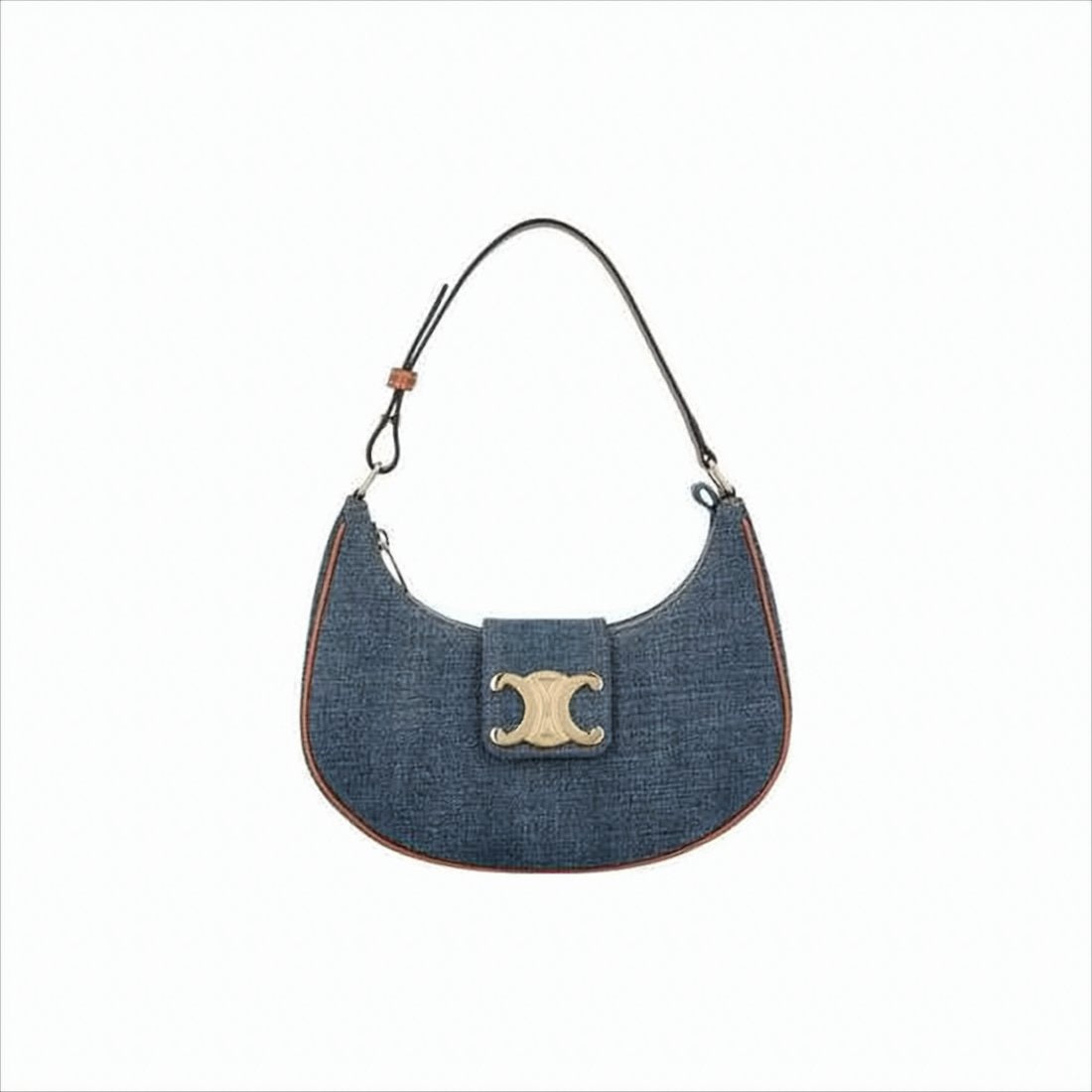Crescent-Shaped Cotton Shoulder Bag with Metallic Logo