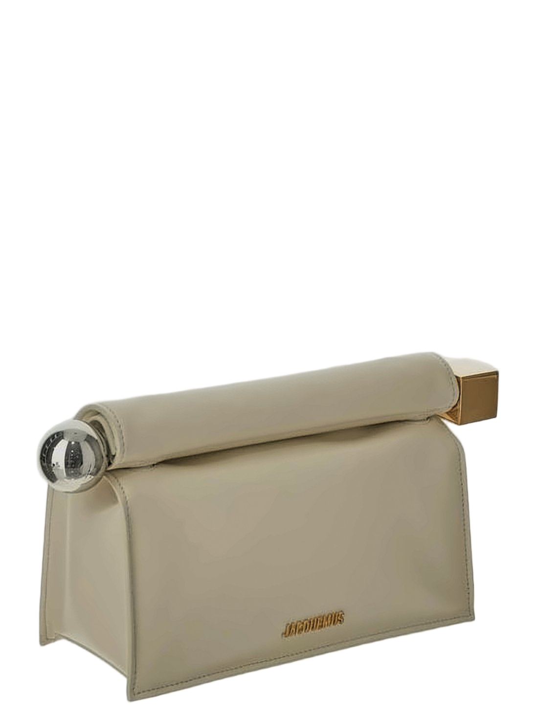 Rectangular Leather Clutch with Sculptural Closure