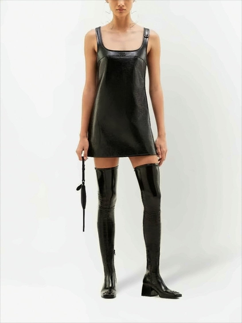 Structured Midi Dress With Subtle Sheen And Square Neckline